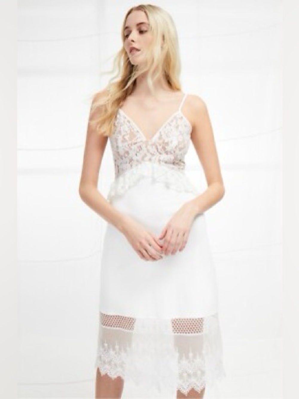 French Connection Ivory Lace-Top dress with Beige Lace Bodice NWOT